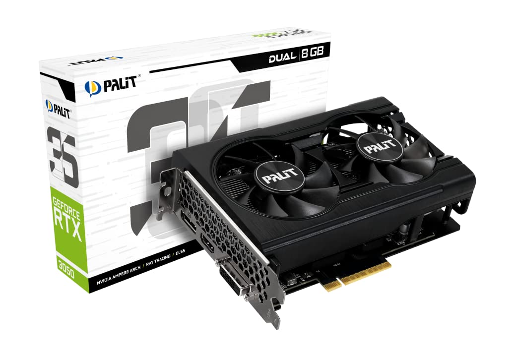 Palit RTX3050 DUAL V2, PCIe4, 8GB DDR6, DVI, HDMI, DP, 1777MHz Clock, RGB Lighting