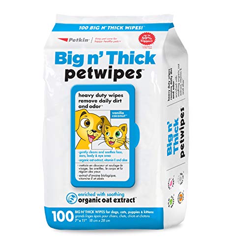 Petkin Petwipes – Big 'n Thick Extra Large Pet Wipes for Dogs and Cats – Cleans Face, Ears, Body and Eye Area – Super Convenient, Ideal for Home or Travel