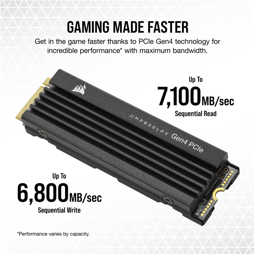 Corsair 8TB MP600 PRO LPX M.2 NVMe SSD, M.2 2280, PCIe4, 3D TLC NAND, R/W 7000/6100 MB/s, 950K/1.2M IOPS, Aluminium Heatspreader