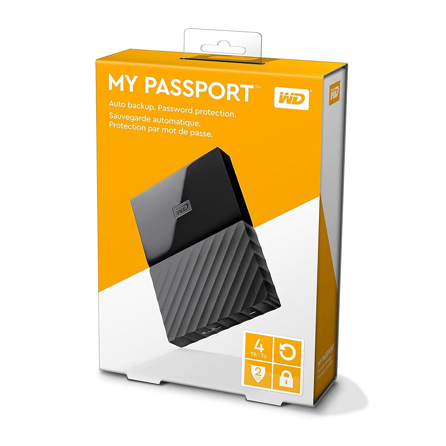 WD 4TB My Passport External Hard Drive, 2.5", USB 3.2 Gen1, Hardware Encryption, Backup Software, Black