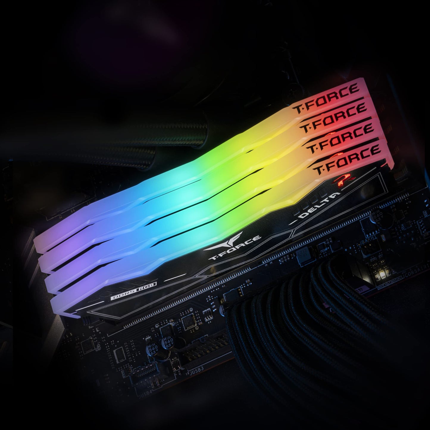 Team T-Force Delta RGB 48GB Kit (2 x 24GB), DDR5, 8000MHz (PC5-6400), CL38, ECC, XMP 3.0, PMIC, DIMM Memory, Black