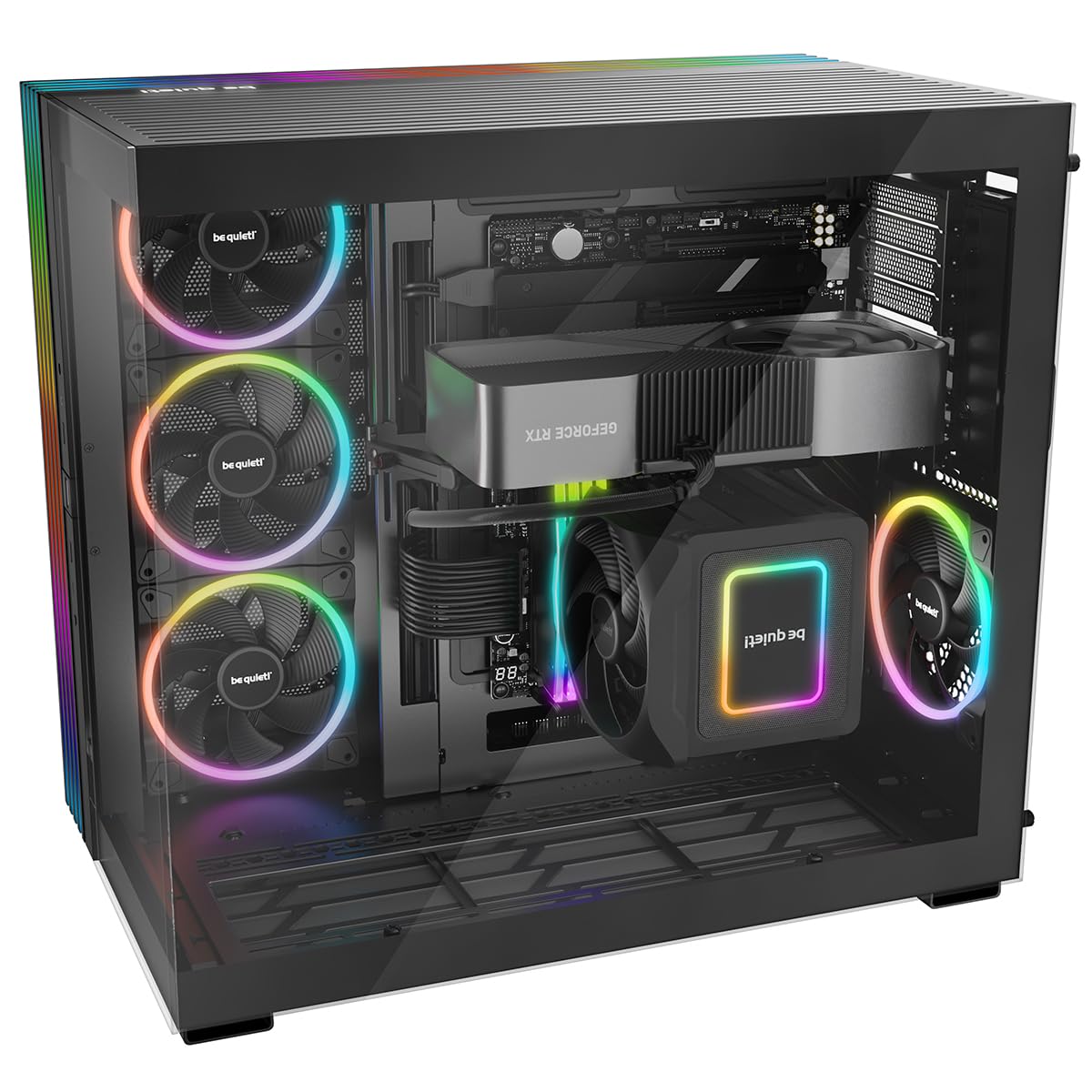 Be Quiet! Light Base 600 DX ARGB Gaming Case w/ Glass Front & Side, ATX, Invertible, 1.33M ARGB Strip & Controller, USB-C, Asus BTF Compatible, Black