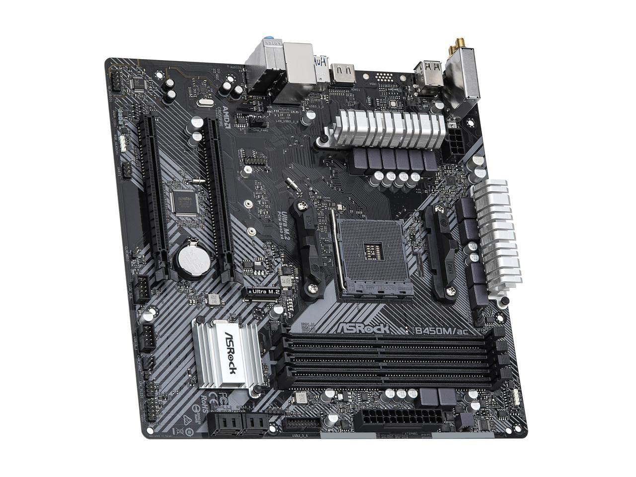 Asrock B450M/AC R2.0, AMD B450, AM4, Micro ATX, 4 DDR4, HDMI, GB LAN, AC Wi-Fi, 1x M.2