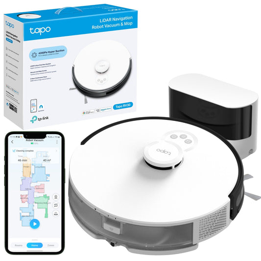 TP-LINK (TAPO RV30) LiDAR Navigation Robot Vacuum & Mop, 4200Pa Hyper Suction, 3-Hour Battery, Auto-Charging, Voice/Remote Control