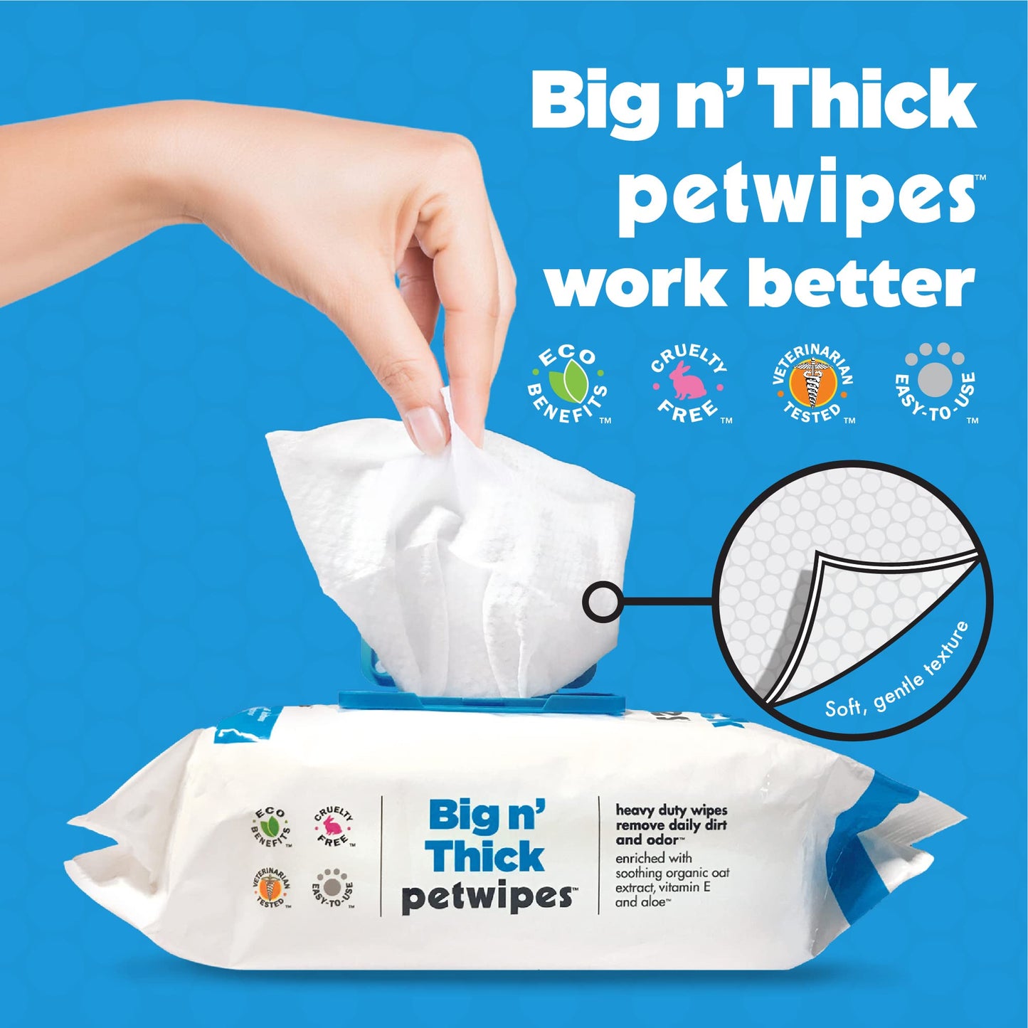 Petkin Petwipes – Big 'n Thick Extra Large Pet Wipes for Dogs and Cats – Cleans Face, Ears, Body and Eye Area – Super Convenient, Ideal for Home or Travel