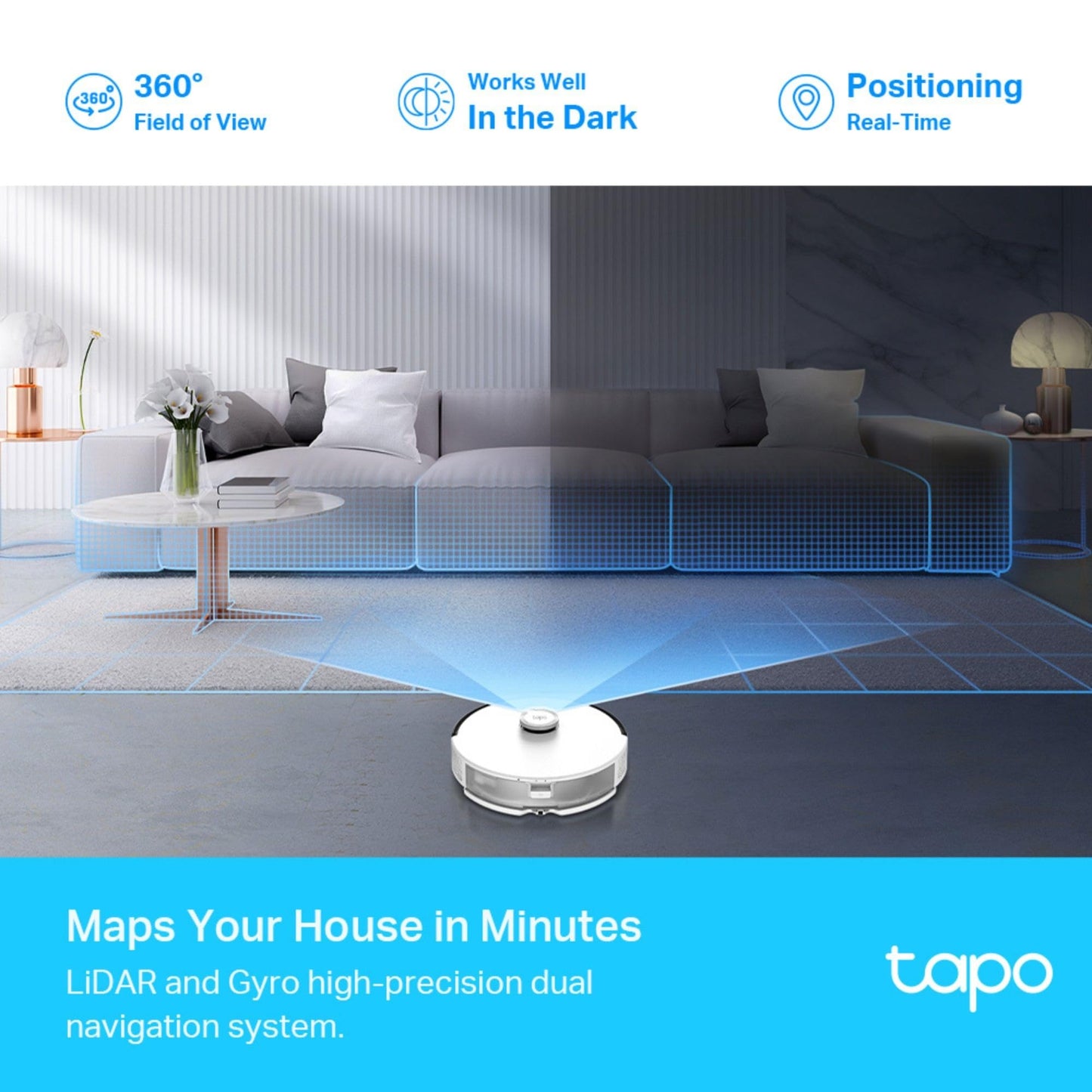 TP-LINK (TAPO RV30) LiDAR Navigation Robot Vacuum & Mop, 4200Pa Hyper Suction, 3-Hour Battery, Auto-Charging, Voice/Remote Control