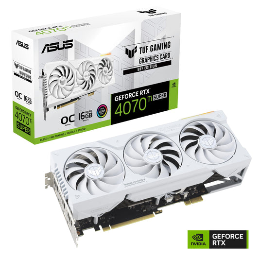 Asus TUF GAMING RTX4070 Ti SUPER BTF OC White, 16GB DDR6X, 2 HDMI, 3 DP, 2670MHz Clock, RGB, Overclocked *Requires an Advanced BTF Compatible Motherboard*