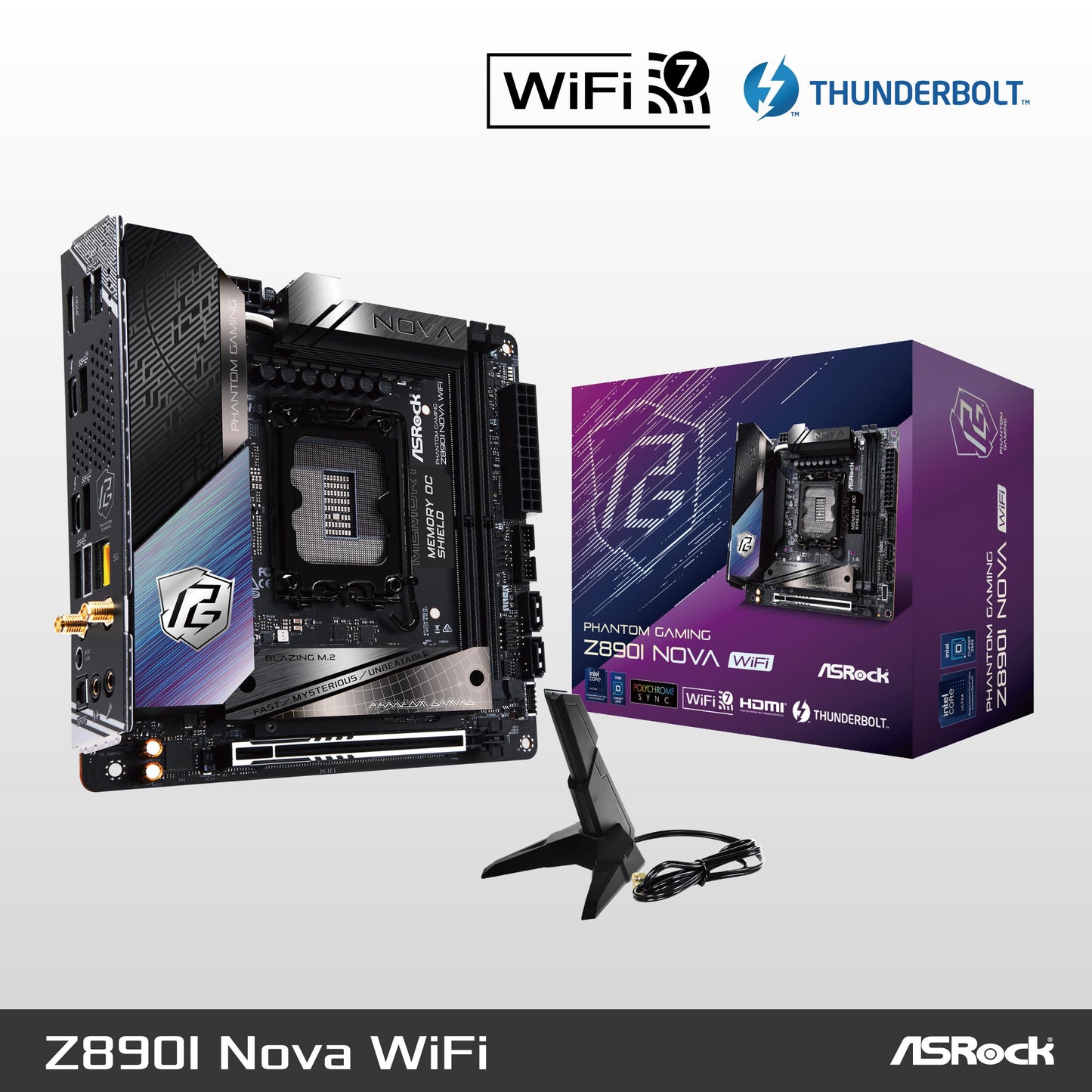 Asrock Z890I NOVA WIFI, Intel Z890, 1851, Mini ITX, 2 DDR5, HDMI, 2 TB4, Wi-Fi 7, 5G LAN, RGB, 3x M.2