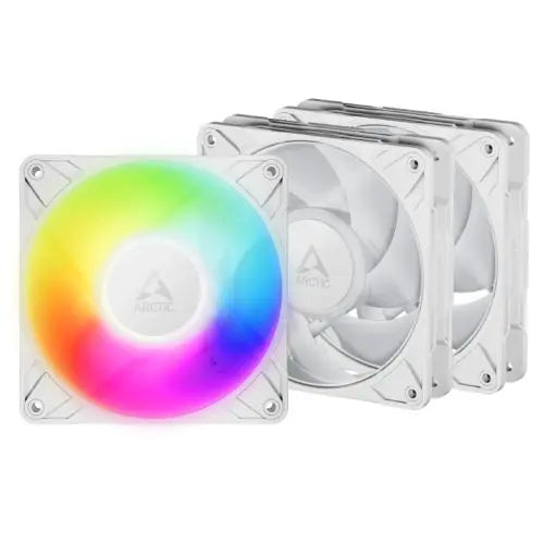 CSH Online Shop ARCTIC P12 Pro ARGB 12cm PWM Case Fans w/ Cable Splitters (3 Pack), Fluid Dynamic Bearing, 600-3000 RPM, White ARCTIC