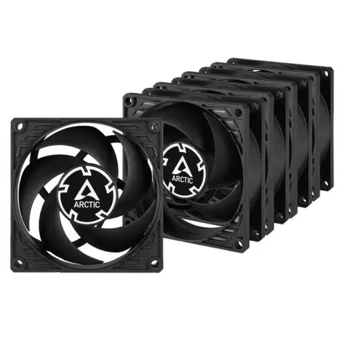 CSH Online Shop Arctic P8 8cm Pressure Optimised PWM PST Case Fan w/ Cable Splitter (5 Pack), Black, Fluid Dynamic, 200-3000 RPM, Value Pack ARCTIC