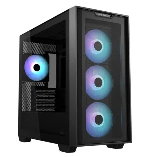 CSH Online Shop Asus A21 Plus ARGB Gaming Case w/ Glass Window, Micro ATX, 4x ARGB Fans, 380mm GPU & 360mm Radiator Support, Asus BTF Compatible, Black ASUS