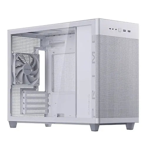 CSH Online Shop Asus Prime AP201 Gaming Case w/ Tempered Glass Window, Micro ATX, USB-C, Tool-free Panels, 338mm GPU & 360mm Radiator Support, White ASUS