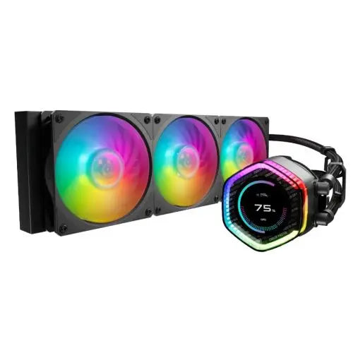 CSH Online Shop Cooler Master MasterLiquid 360 ION ARGB Liquid CPU Cooler, 360mm, Dual Chamber Design, 3 x Mobius ARGB Fans, Customisable LCD Display, 
 Black COOLER MASTER