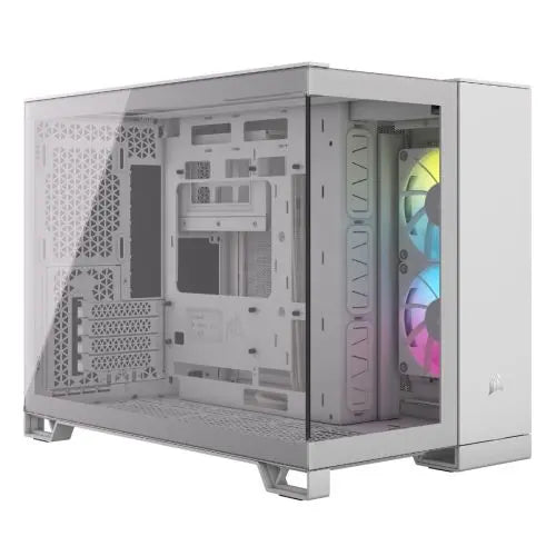 CSH Online Shop Corsair 2500X RGB Dual Chamber Gaming Case w/ Glass Side & Front, Micro ATX, 2x RGB Fans, Mesh Panels, USB-C, Asus BTF Compatible, White CORSAIR