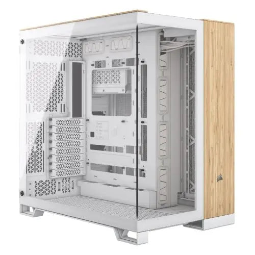 CSH Online Shop Corsair 6500X Dual Chamber Gaming Case w/ Glass Side & Front, ATX, Mesh Panels, USB-C, Asus BTF Compatible, White/Bamboo Wood CORSAIR