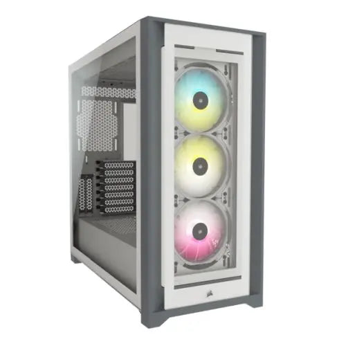 CSH Online Shop Corsair iCUE 5000X RGB Gaming Case w/ 4x Tempered Glass Panels, E-ATX, 3 x AirGuide RGB Fans, Lighting Node CORE included, USB-C, White CORSAIR