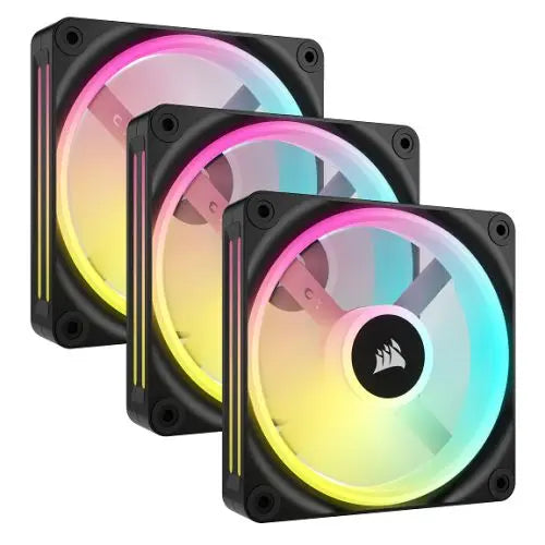 CSH Online Shop Corsair iCUE LINK QX120 12cm PWM RGB Case Fans (3 Pack), 34 RGB LEDs, Magnetic Dome Bearing, 2400 RPM, iCUE LINK Hub Included, Black CORSAIR