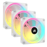 CSH Online Shop Corsair iCUE LINK QX120 12cm PWM RGB Case Fans (3 Pack), 34 RGB LEDs, Magnetic Dome Bearing, 2400 RPM, iCUE LINK Hub Included, White CORSAIR