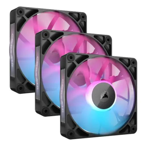 CSH Online Shop Corsair iCUE LINK RX120 RGB 12cm PWM Case Fans (3 Pack), 8 ARGB LEDs, Magnetic Dome Bearing, 2100 RPM, iCUE LINK Hub Included, Black CORSAIR