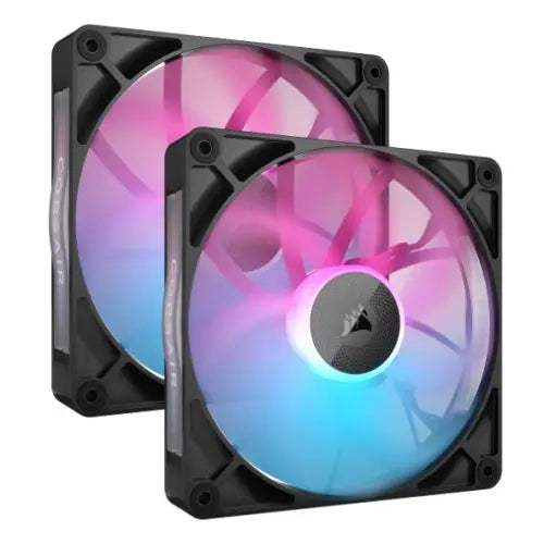 CSH Online Shop Corsair iCUE LINK RX140 RGB 14cm PWM Case Fans (2 Pack), 8 ARGB LEDs, Magnetic Dome Bearing, 1700 RPM, iCUE LINK Hub Included, Black CORSAIR