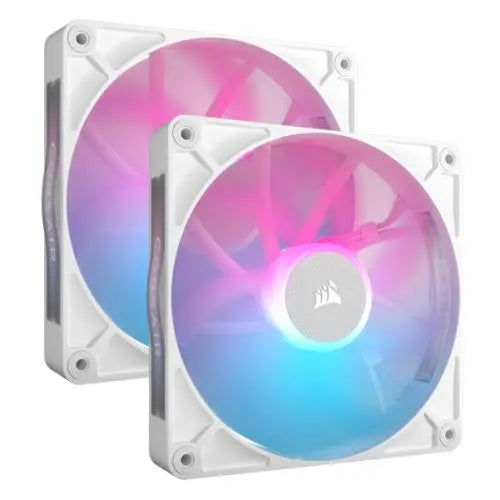 CSH Online Shop Corsair iCUE LINK RX140 RGB 14cm PWM Case Fans (2 Pack), 8 ARGB LEDs, Magnetic Dome Bearing, 1700 RPM, iCUE LINK Hub Included, White CORSAIR