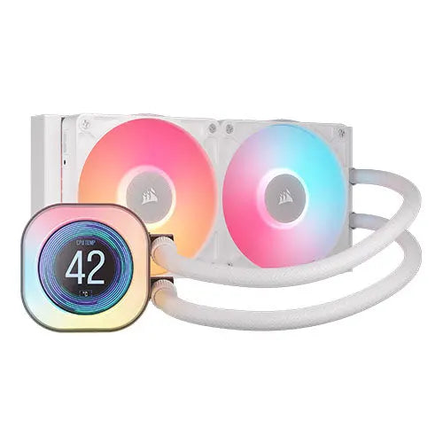 CSH Online Shop Corsair iCUE LINK TITAN 240 RX LCD RGB Liquid CPU Cooler, RX120 RGB Magnetic Dome Fans, Personalised LCD Screen, iCUE LINK Hub Included, White CORSAIR