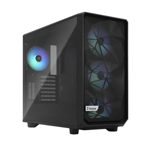 CSH Online Shop Fractal Design Meshify 2 RGB (Black TG) Gaming Case w/ Light Tint Glass Window, E-ATX, Angular Mesh Front, 4 RGB Fans, Fan Hub, Detachable Front Filter, USB-C FRACTAL