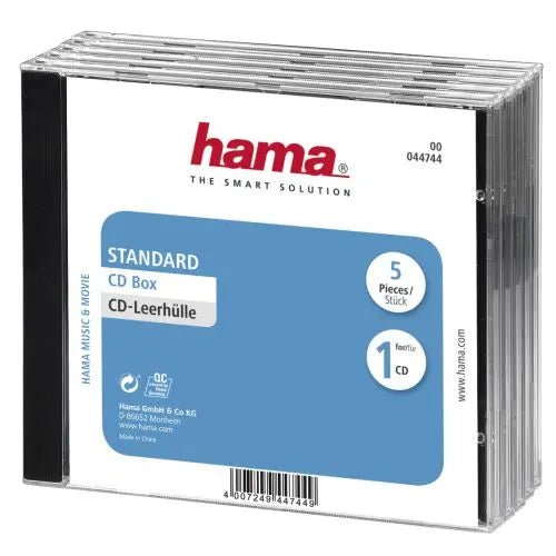 CSH Online Shop Hama CD/DVD/Blu-Ray Slim Jewel Cases x5, Transparent/Black HAMA