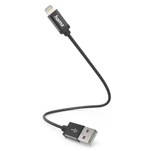 CSH Online Shop Hama Charging/Data USB-A to Lightning Cable, 480Mbps, Nylon, 0.2 Metre, Black HAMA