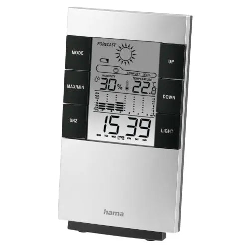 CSH Online Shop Hama TH-200 LCD Thermo/Hygrometer - Bar Chart Thermometer, Hygrometer, Barometer, Weather Forecast, Date/Time, Alarm, Black/Silver HAMA