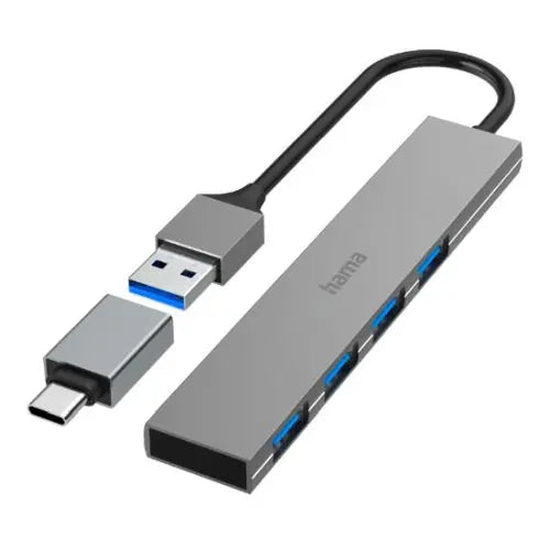 CSH Online Shop Hama Ultra-Slim External 4 Port 3.2 Gen1 Hub, 4x USB-A, USB Powered, USB-C Adapter HAMA