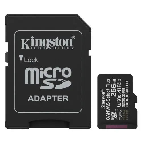 CSH Online Shop Kingston 256GB Canvas Select Plus Gen3 MicroSDXC Card with SD Adapter, UHS-I Class 10, U1, V10, A1 App Performance, 150MB/s KINGSTON