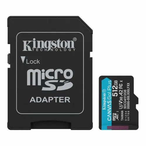 CSH Online Shop Kingston 512GB Canvas Go! Plus Gen4 MicroSDXC Card with SD Adapter, UHS-I Class 10, U3, A2 App Performance, 200MB/s KINGSTON
