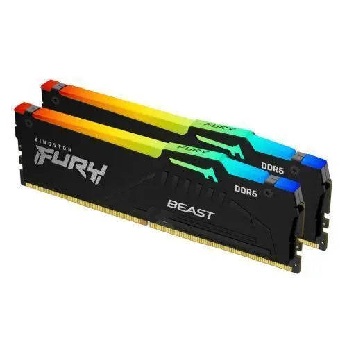 CSH Online Shop Kingston Fury Beast RGB 64GB Kit (2 x 32GB), DDR5, 5600MHz, CL36, 1.25V, ECC, PMIC, AMD EXPO & Intel XMP 3.0, Black, DIMM Memory KINGSTON