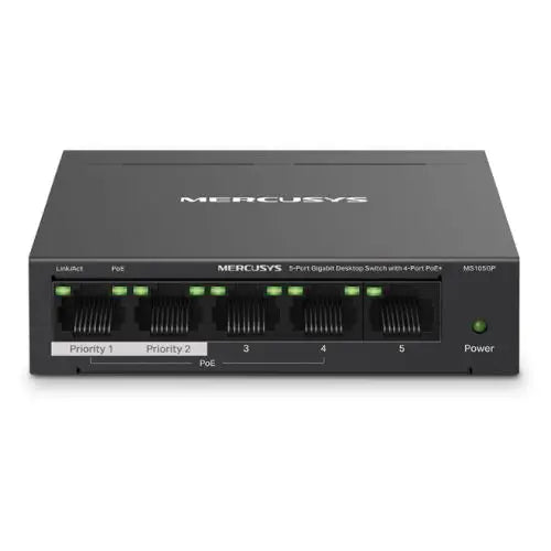 CSH Online Shop Mercusys (MS105GP) 5-Port Gigabit Desktop Switch with 4-Port PoE+, Steel Case MERCUSYS
