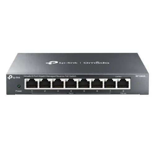 CSH Online Shop TP-LINK (RP108GE) 8-Port Gigabit Managed Reverse PoE Switch, 7 PoE Input & 1 PoE Output, DC Output, Metal Casing TP-LINK