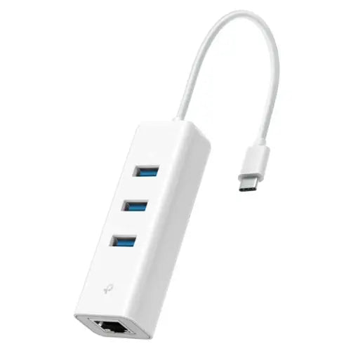CSH Online Shop TP-LINK (UE330C) 3-Port USB-C Hub & Gigabit Ethernet Adapter, 3x USB-A 3.0, 1x GB LAN, White TP-LINK