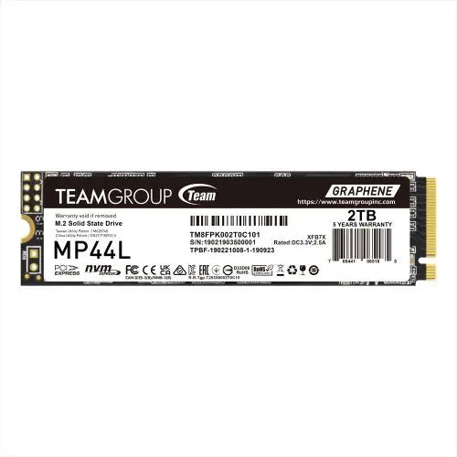 CSH Online Shop Team 2TB MP44L M.2 NVMe Gen4 SSD, M.2 2280, PCIe4, R/W 4800/4400 MB/s, Heat Dissipating Graphene Label TEAM