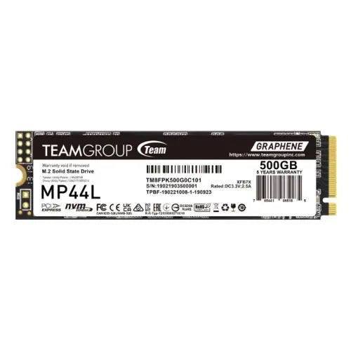 CSH Online Shop Team 500GB MP44L M.2 NVMe Gen4 SSD, M.2 2280, PCIe4, R/W 5000/2500 MB/s, Heat Dissipating Graphene Label TEAM