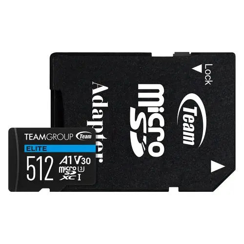 CSH Online Shop Team 512GB Elite A1 Micro SDXC Card with SD Adapter, UHS-I Class 3, U3, A1 App Performance, 100MB/s TEAM