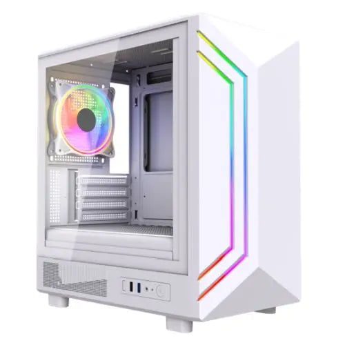 CSH Online Shop Vida Apollo M White ARGB Gaming Case w/ Glass Window, Micro ATX, Rear ARGB Infinity Fan, Front LED Strips VIDA