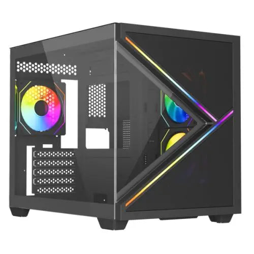 CSH Online Shop Vida Arcade Black ARGB Gaming Case w/ Glass Side & Glass/Mesh Front, Micro ATX, ARGB Strips, 3x ARGB Fans, 6-Port PWM ARGB Fan Hub & Remote Control VIDA