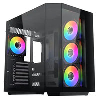 CSH Online Shop Vida Edge Black ARGB Gaming Cube Case w/ Glass Side, Front & Corner, ATX, 4x ARGB PWM Fans, 6-Port Fan Hub & Remote Control, Asus BTF Compatible VIDA