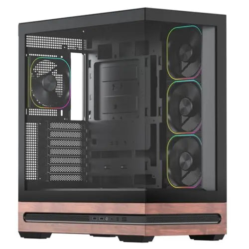CSH Online Shop Vida Elegance Black ARGB Gaming Case w/ Glass Side & Front, ATX, Real Wood PSU Shroud, 4x ARGB PWM Fans, Fan Hub & Remote, USB-C 10Gbps, Asus BTF Compatible VIDA