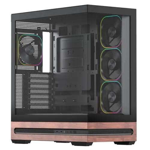 CSH Online Shop Vida Elegance Black ARGB Gaming Case w/ Glass Side & Front, ATX, Real Wood PSU Shroud, 4x ARGB PWM Fans, Fan Hub & Remote, USB-C 10Gbps, Asus BTF Compatible VIDA