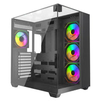 CSH Online Shop Vida Visio Black ARGB Gaming Cube Case w/ Glass Side, Front & Top, ATX, 4x ARGB Fans, 6-Port Fan Hub & Remote Control, USB-C, Asus BTF Compatible VIDA