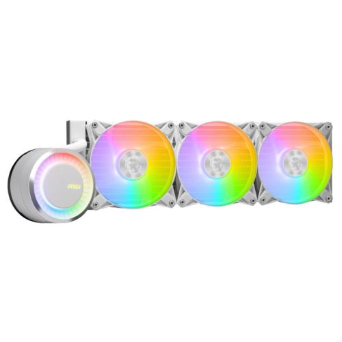 CSH Online Shop MSI MAG CORELIQUID E360 360mm Liquid CPU Cooler, 3x ARGB PWM Fans, Rotatable ARGB Blockhead, White MSI